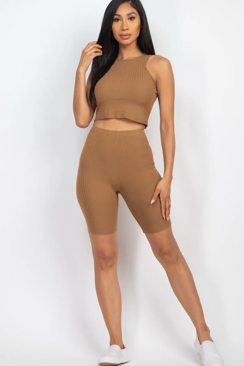 Ribbed Cropped Tank Top and Biker Shorts Sets (CAPELLA)