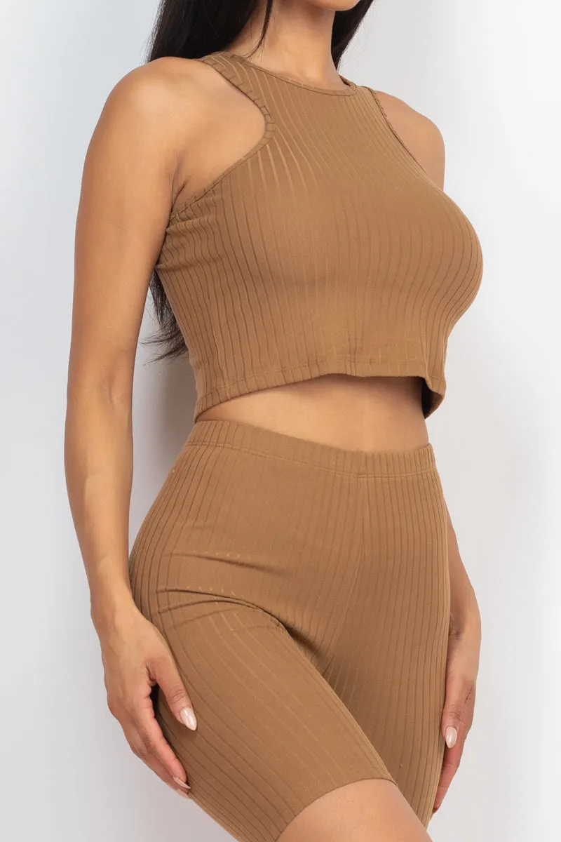 Ribbed Cropped Tank Top and Biker Shorts Sets (CAPELLA)