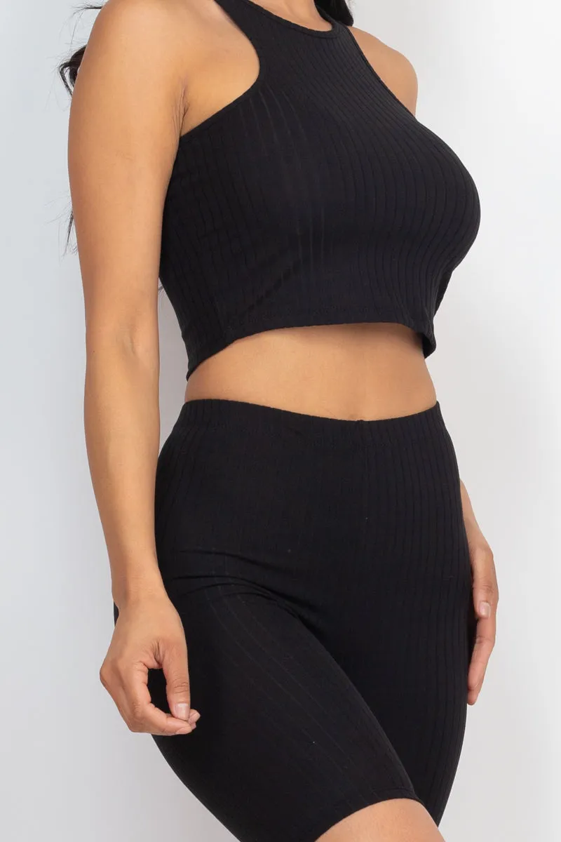 Ribbed Cropped Tank Top and Biker Shorts Sets (CAPELLA)