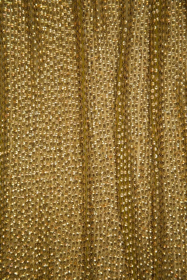 Shiny Gold Sequins & Beads on Silk Chiffon Fabric