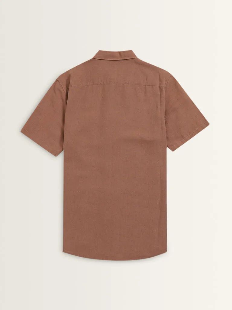 WES Casuals Dusty Rose Slim-Fit Blended Linen Shirt