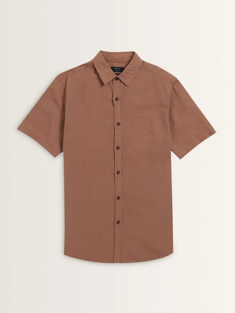 WES Casuals Dusty Rose Slim-Fit Blended Linen Shirt