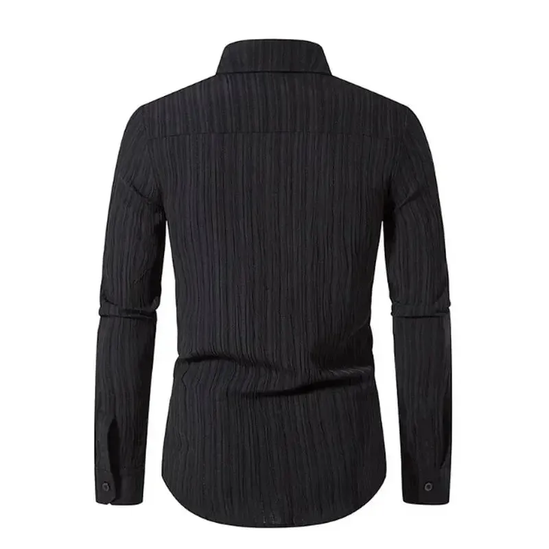 Wiaofellas  -  Plue Size Men's Solid Color Business Casual Shirts Spring And Autumn New Fashion Single-Breasted Lapel Long-Sleeved Shirts