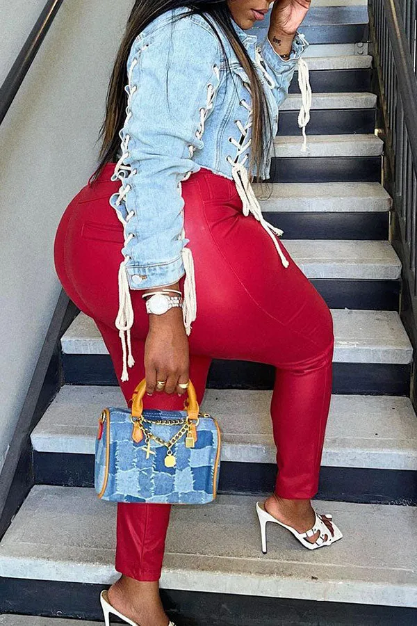 xiangtuibao Blue Smart Strappy Denim Coat